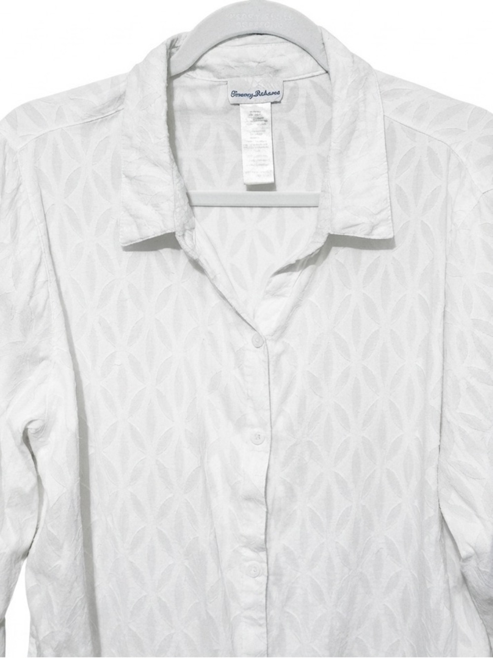 TOMMY BAHAMA Clip Jacquard Boyfriend Shirt Dress Cover Up L 22” p2p White $99 - Picture 5 of 9